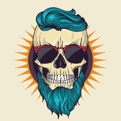 Color angry skull with hairstyle