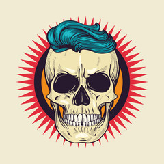 Color angry skull with hairstyle