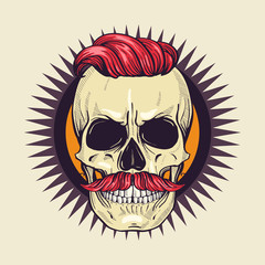 Color angry skull with hairstyle