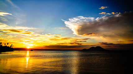 Sunset panorama with Tavurvur volcano at Rabaul, papua new guinea