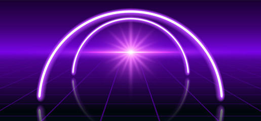 Fantastic background with neon circular line, star and space portal into another dimension