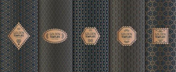 Set of golden luxury templates. Abstract geometric background. Vector illustration.