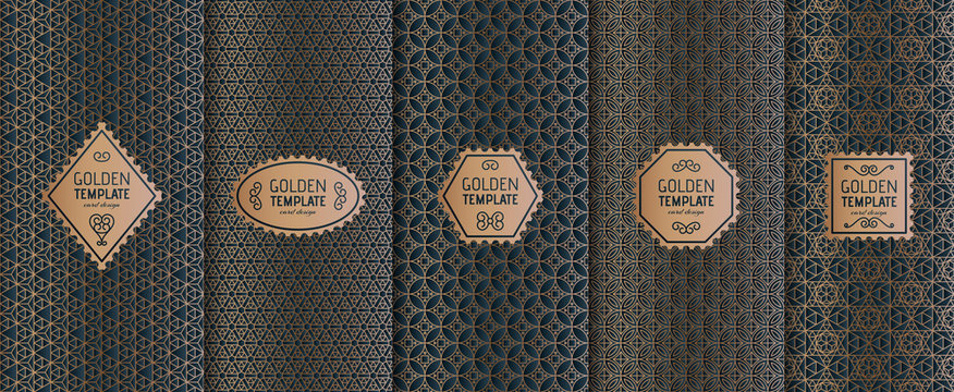 Set of golden luxury templates. Abstract geometric background. Vector illustration.