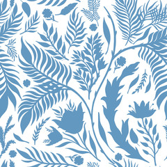 Materiał do szycia Abstract nature seamless pattern hand drawn. Ethnic ornament, floral print, textile fabric, botanical element. Vintage retro style. Image of flowers of leaves and other natural objects.