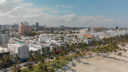 Fototapeta premium Skyline of Miami Beach from drone on a beautiful sunny day