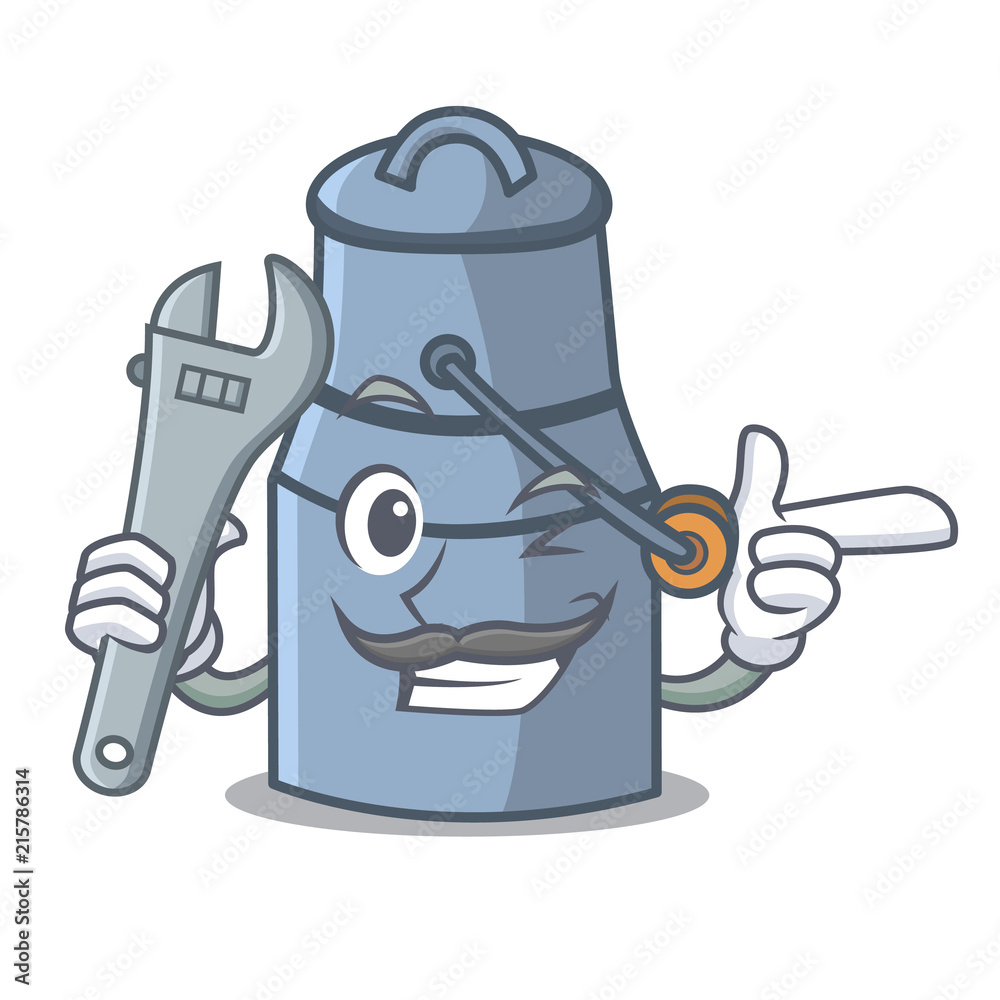 Poster Mechanic milk can mascot cartoon