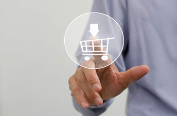 Man touching icon on virtual screen