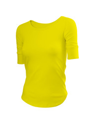 Slim female shirt in yellow with short sleeves isolated on white background (model 5)