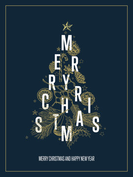 Modern vector christmas card template with tree
