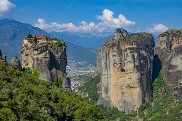 Meteora Beautiful Stone shapes and Mountains with Monastery on them in Greece