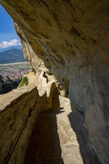 Meteora Beautiful Stone shapes and Mountains with Monastery on them in Greece