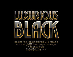 Vector Luxurious Black and Gold Alphabet Letters, Numbers and Symbols. Chic Elegant Font