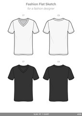 SLIM FIT Tee shirt Fashion flat technical drawing vector template