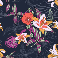 Fototapeta premium original trendy seamless artistic flower pattern