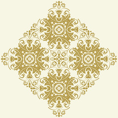 Elegant square golden ornament in classic style. Abstract traditional pattern with oriental elements. Classic vintage pattern