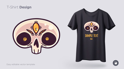 Mystical skull t-shirt design. Print for clothes, posters or souvenirs. Vector