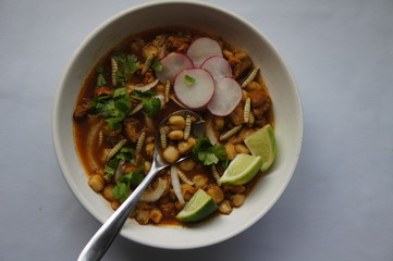 Mexican Red Posole with Waxworms