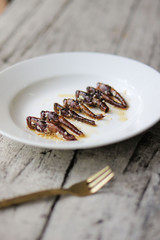 Honey Sesame Grasshoppers on a white plate