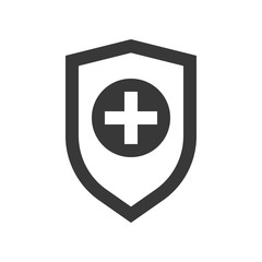Cross sign on shield, healthcare and medical related solid icon