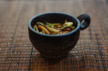 Bamboo Caterpillars in a cup