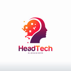 Head Tech logo, Pixel Head logo concept vector, Robotic Technology Logo template designs vector illustration