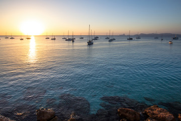 Naklejka premium Cala Saona beach on sunset, Formentera, Spain