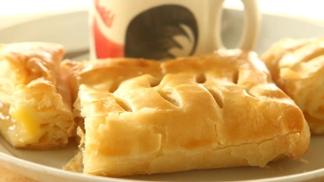 Pie and a cup of coffee in plate