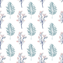 seamless leaf pattern, tropical leaves in blue colors for fabric