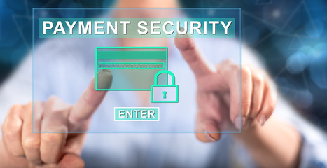 Woman touching a payment security concept