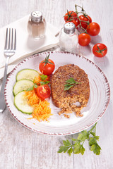 vegetarian food with steak and vegetable
