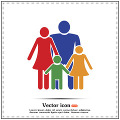 Happy family icon in simple figures, dad, mom and child stand together. Vector can be used as logotype