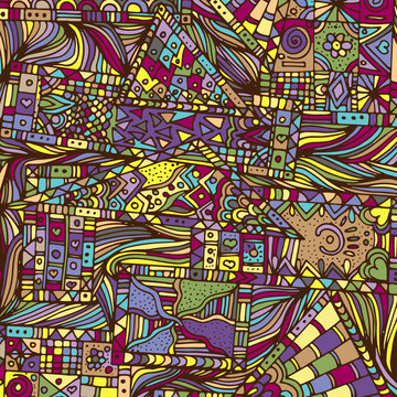 Abstract, psychedelic pattern, mosaic, geometric, hand-drawn © Korinsky