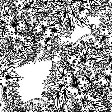 Abstract floral, seamless pattern. Drawn dudles. For meditation, soothing, textile