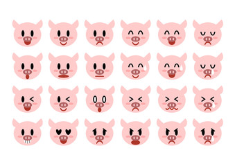 Obraz premium ブタの顔の表情アイコンイラストセット