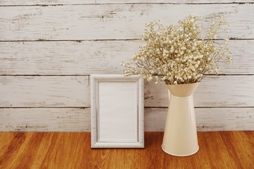 space copy background with dried flowers bouquet home decoration