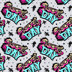 Funky curved lines graffiti seamless hand craft expressive ink hipster pattern