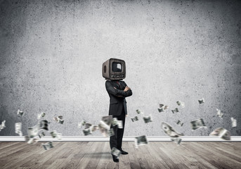 Businessman with old TV instead of head.