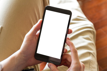 man using mobile phone indoor, close up