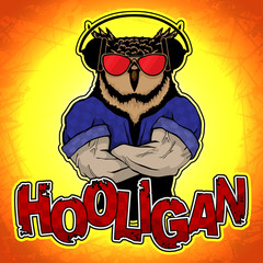 Steep fashionable owl on the yellow texture.