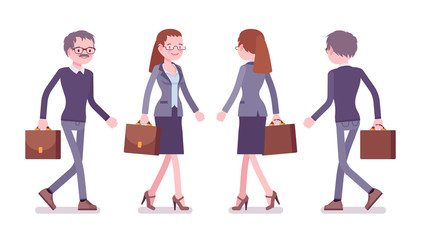 Male and female teacher walking