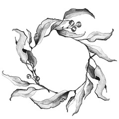 Frame of black-and-white leaves. Isolated on white background