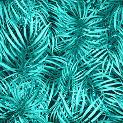 Naklejka na ściany i meble Seamless pattern from palm leaves. Blue