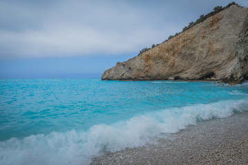 Fototapeta na wymiar Beautiful white beach in Lefkada, Greece