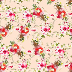 Seamless summer pattern with watercolor flowers handmade.