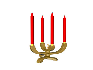 Fototapeta na wymiar Goldener Kandelaber mit roten Kerzen