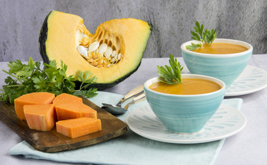 Pumpkin soup served in a bowl