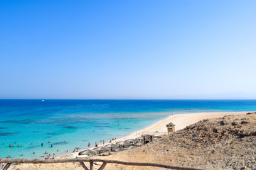 Fototapeta na wymiar Mahmya island at Red Sea in Egypt, idyllic beach of Mahmya island with turquoise water, Egypt