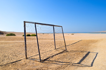 Goal on the beach, soccer goal in sand, egypt