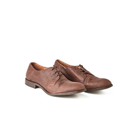 Elegant men's brown loafers shoes. Studio, white background