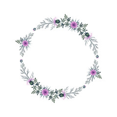Watercolor wreath with wild flowers & burdock